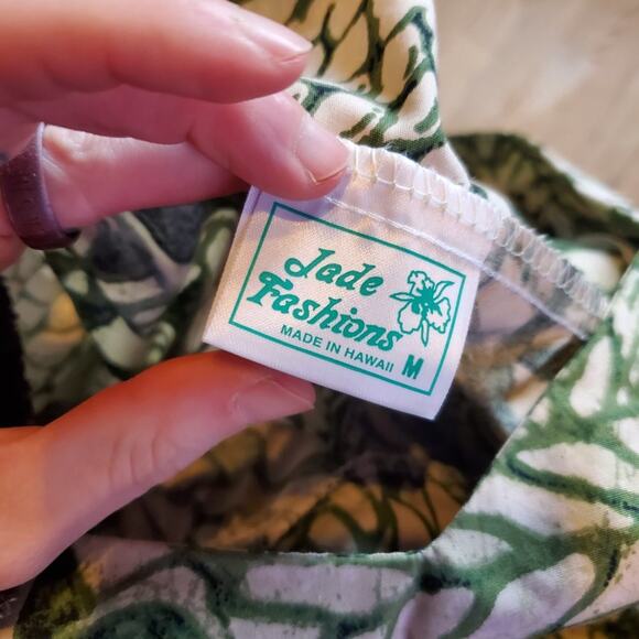 Jade Fashions Made In Hawaii Green Ivory Pineapple Short Sleeve Midi Dress - Picture 5 of 7